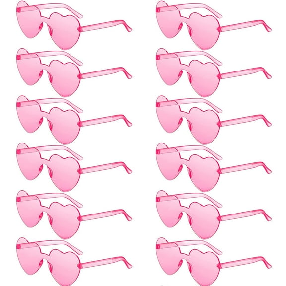 12 Pairs Heart Sunglasses Heart Shaped Rimless Sunglasses Frameless Pink Heart Glasses Transparent Party Sunglasses