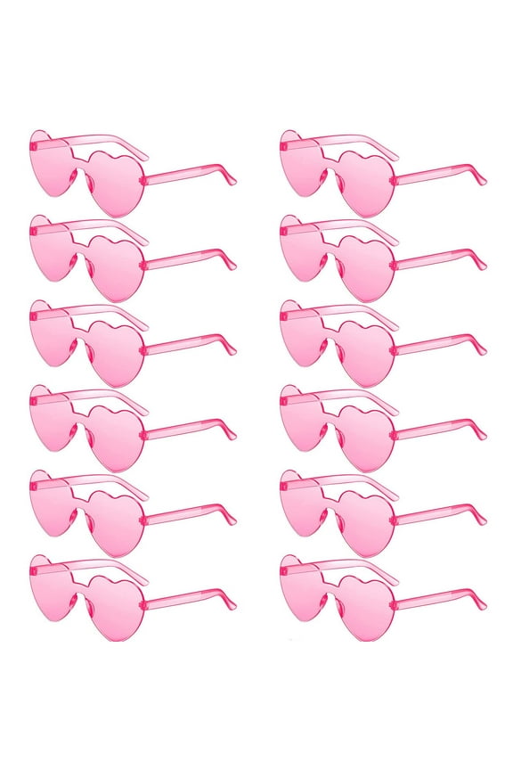 12 Pairs Heart Sunglasses Heart Shaped Rimless Sunglasses Frameless Pink Heart Glasses Transparent Party Sunglasses