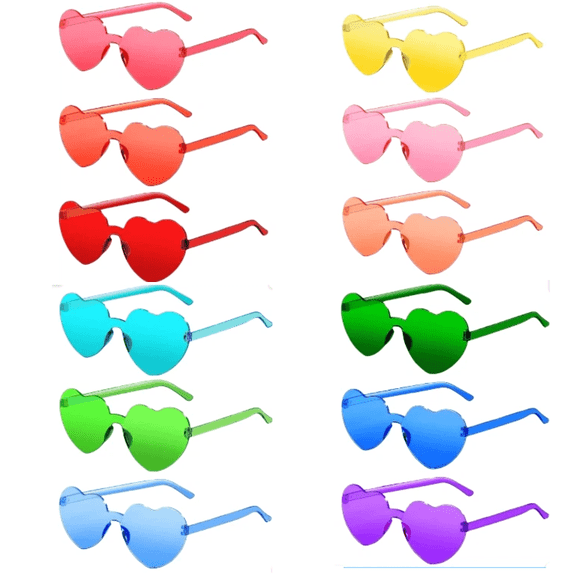 12 Pairs Heart Sunglasses for Women Party Favors Fun Heart Glasses Rimless Candy Color Glasses Heart Shaped Sunglasses for Bachelorette Party Favors,Birthday Favors