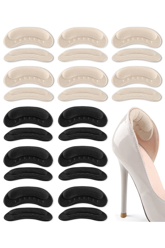 12 Pairs Anti-Slip Heel Grips Liners, Soft Suede Heel Cushion Pads Prevent Blisters for Heels & Shoes