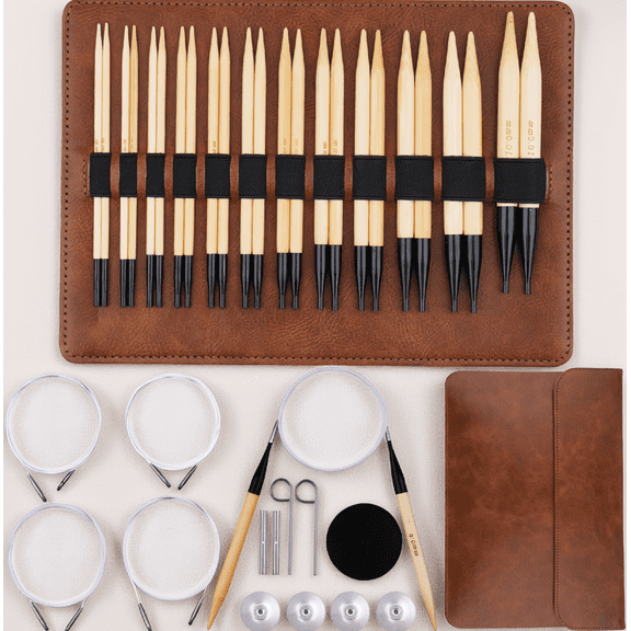 12 Pairs Interchangeable Circular Knitting Needles Set, US 4-15 (3.5-10mm), 4 Cable Lengths, with Storage Case