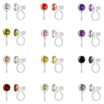 12 Pairs Invisible Plastic Clip On Earrings for Sensitive Ears, Cubic Zirconia Birthstone Stud Earrings Set for Non Pierced Ears Women Girls