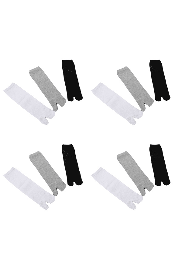 12 Pairs Japanese Flip Flop Sandal Split Toe Tabi Geta Zori Socks White+Black+Grey