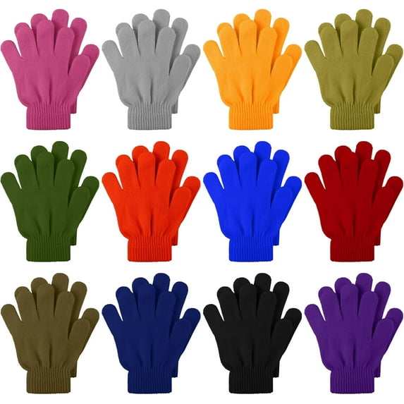 12 Pairs Kid's Winter Magic Gloves Children Stretchy Warm Magic Gloves Boys or Girls Knit Gloves