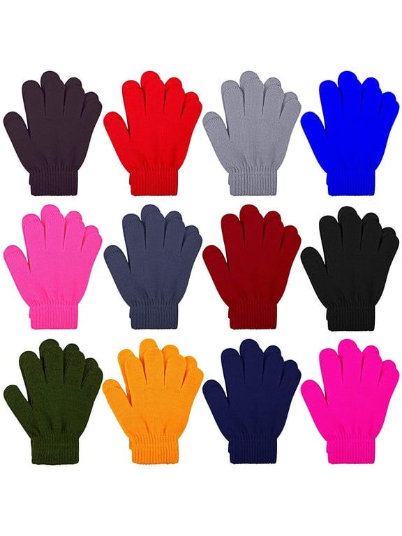 12 Pairs Kid's Winter Magic Gloves Children Stretchy Warm Magic Gloves Boys or Girls Knit Gloves