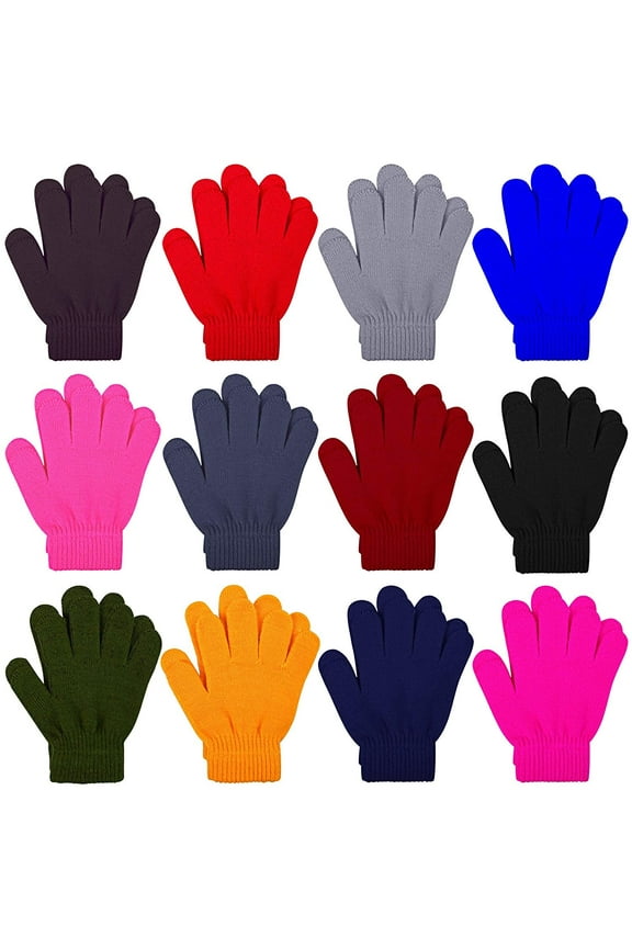 12 Pairs Kid's Winter Magic Gloves Children Stretchy Warm Magic Gloves Boys or Girls Knit Gloves