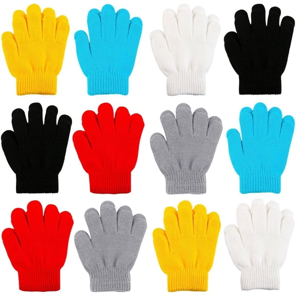 12 Pairs Kid's Winter Magic Gloves Children Stretchy Warm Magic Gloves Boys or Girls Knit Gloves