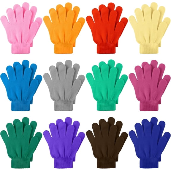 12 Pairs Kid's Winter Magic Gloves Children Stretchy Warm Magic Gloves Boys or Girls Knit Gloves