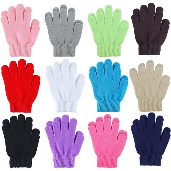 12 Pairs Kid's Winter Magic Gloves Children Stretchy Warm Magic Gloves Boys or Girls Knit Gloves