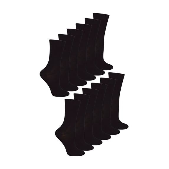 12 Pairs Kids 100% Cotton Socks | Sock Snob | Ribbed Black Socks Loose Tops for Boys & Girls