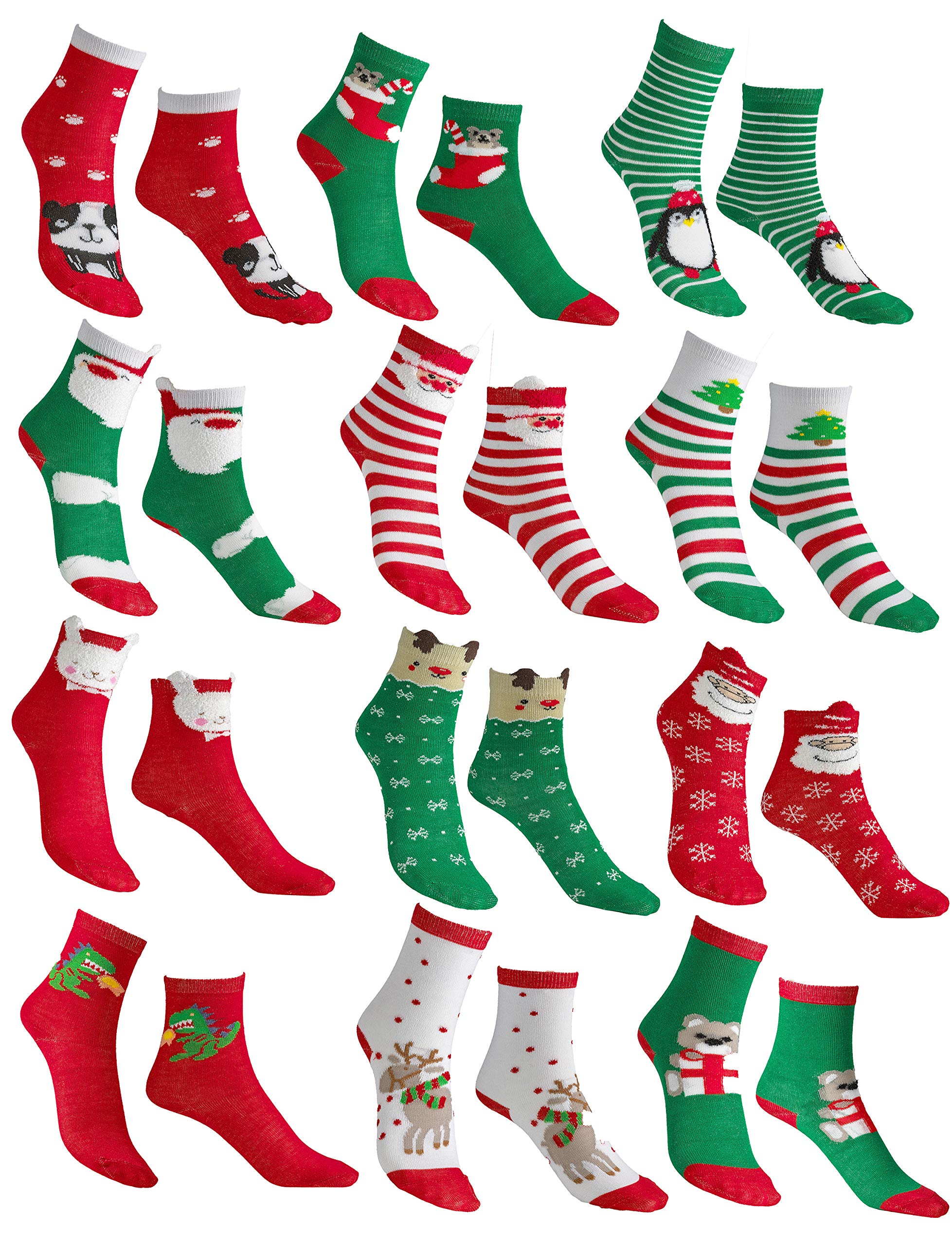 12 Pairs Kids Christmas Socks, Winter Warm Cotton Crew Socks for ...