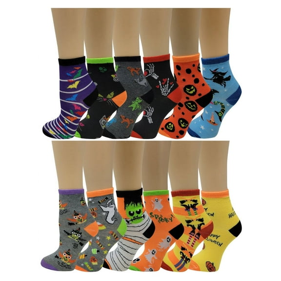 12 Pairs Kids Girls Halloween Fancy Novelty Design Crew Socks