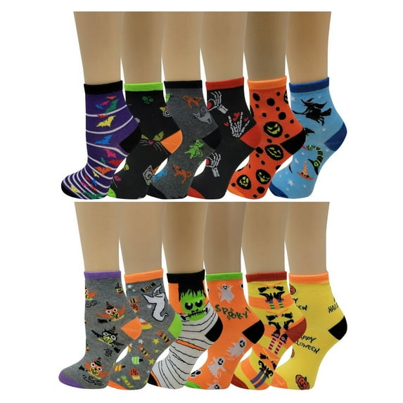 12 Pairs Kids Girls Halloween Fancy Novelty Design Crew Socks