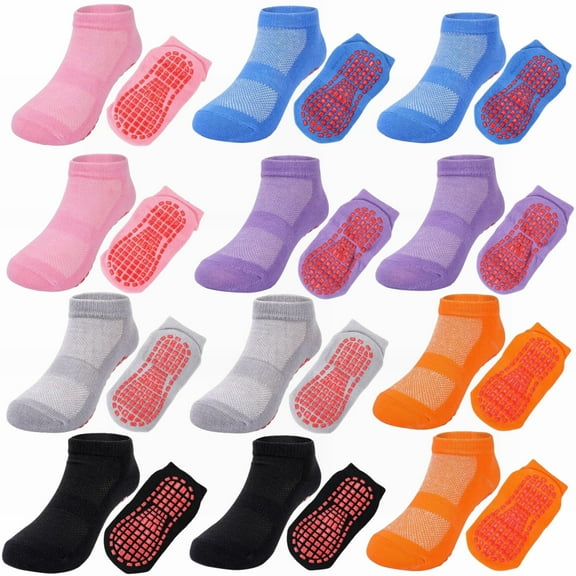 12 Pairs Kids Non Slip Socks Grip Ankle Sticky Toddler Socks for 1-4/5-10 Years Old Boys Girls Infant Baby Children