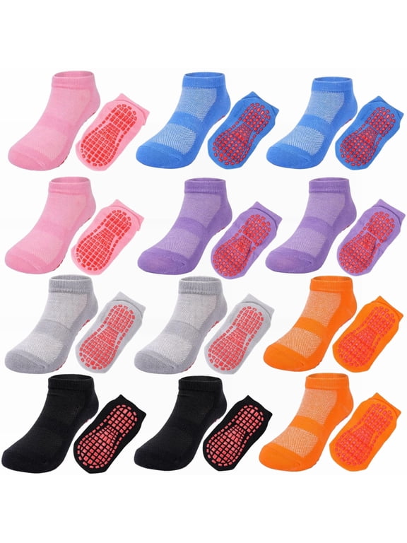 12 Pairs Kids Non Slip Socks Grip Ankle Sticky Toddler Socks for 1-4/5-10 Years Old Boys Girls Infant Baby Children