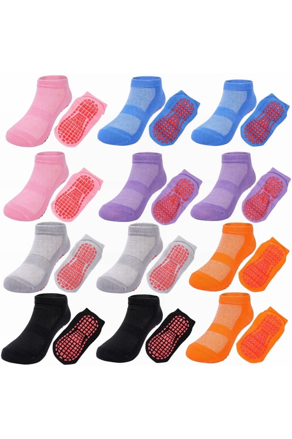 12 Pairs Kids Non Slip Socks Grip Ankle Sticky Toddler Socks for 1-4/5-10 Years Old Boys Girls Infant Baby Children
