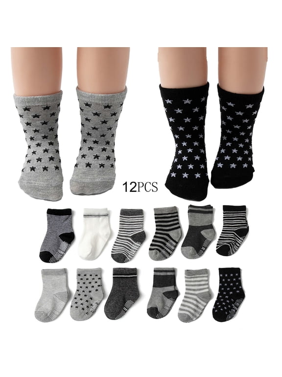 12 Pairs Kids Socks Bulk Non-Slip Toddler Floor With Grips For Baby Boys And Girls - Anti-Slip Short For Infant's And Kids Multicolor A 1-3 Years