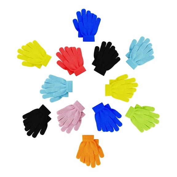 12 Pairs Kids Winter Gloves, Children Bulk Pack Fun Colorful Cute Magic Glove for Boys & Girls (Assorted B)