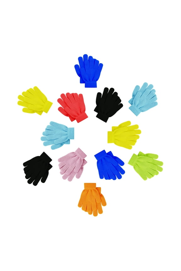 12 Pairs Kids Winter Gloves, Children Bulk Pack Fun Colorful Cute Magic Glove for Boys & Girls (Assorted B)