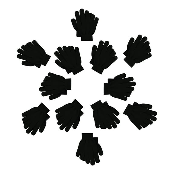 12 Pairs Kids Winter Gloves, Children Bulk Pack Fun Colorful Cute Magic Glove for Boys & Girls (Black)