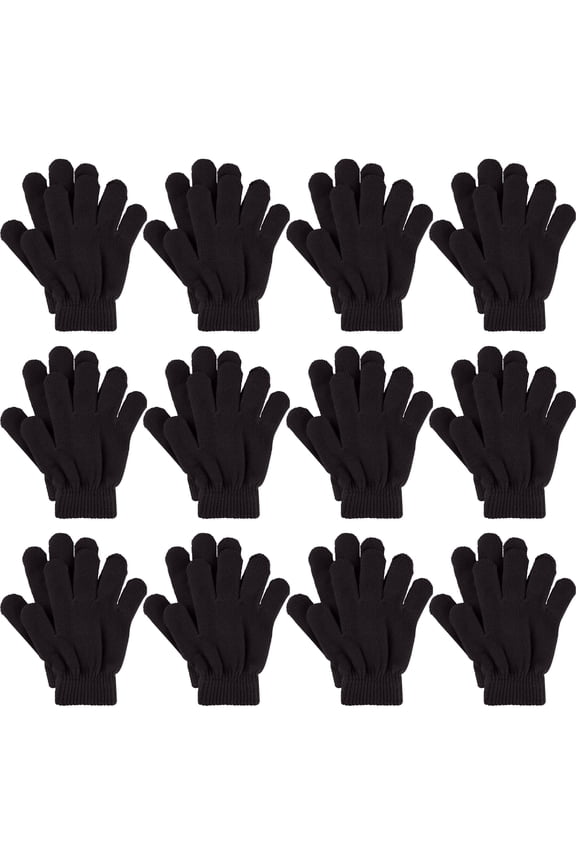 12 Pairs Kids Winter Gloves, MODANU Children Warm Magic Knit Gloves for Boys and Girls, Christmas Gift for Kids, Black