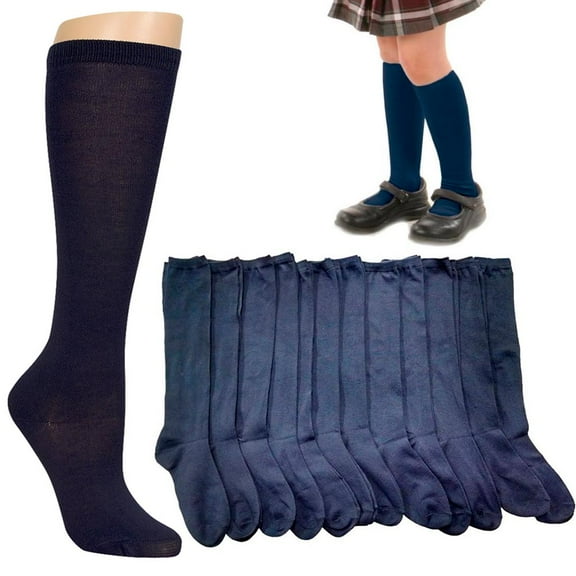 12 Pairs Knee High Uniform School Girl Soccer Socks Womens Navy Blue Size 6-8