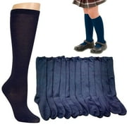 12 Pairs Knee High Uniform School Girl Soccer Socks Womens Navy Blue Size 6-8