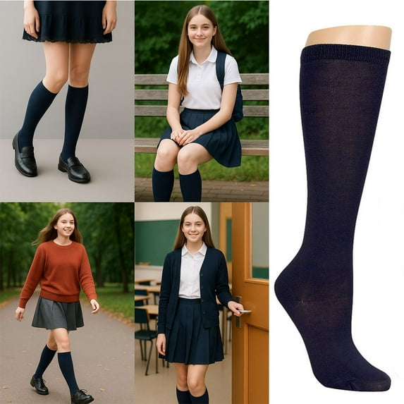 12 Pairs Knee High Uniform School Girl Soccer Socks Womens Navy Blue Size 9-11