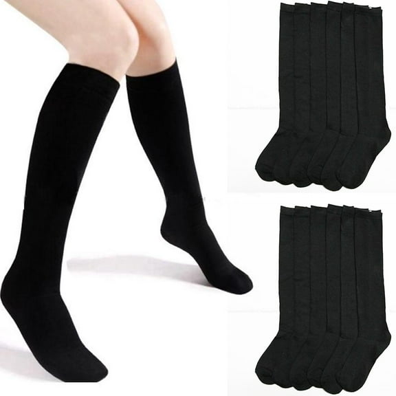 12 Pairs Knee High Uniform School Soccer Socks Women Girl Black Size 9-11 XL Lot