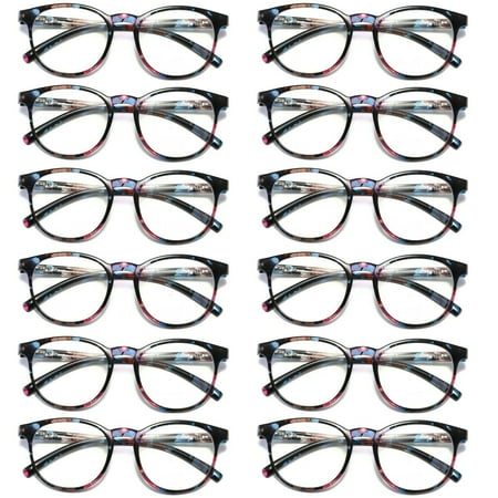 12 Pairs Ladies Womens Round Big Frame Blue Light Blocking Reading Glasses Spring Hinge Readers +2.25
