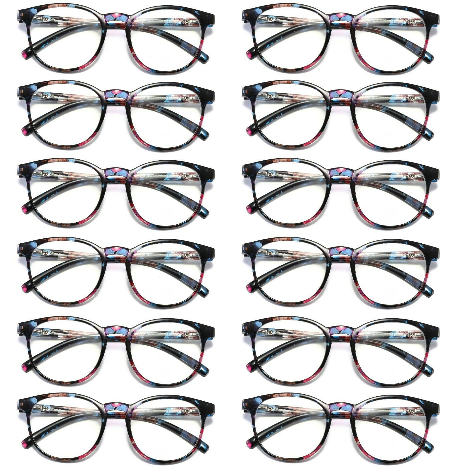12 Pairs Ladies Womens Round Big Frame Blue Light Blocking Reading Glasses Spring Hinge Readers +3.50