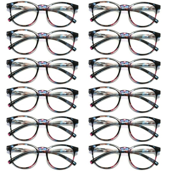 12 Pairs Ladies Womens Round Big Frame Blue Light Blocking Reading Glasses Spring Hinge Readers +3.50