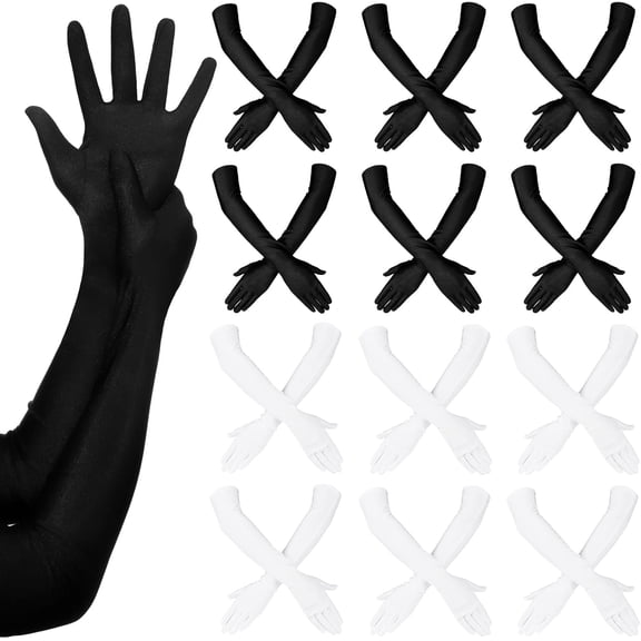 12 Pairs Long Satin Gloves for Women Bride Elbow Opera Costume Dress Stretchy Formal Glove