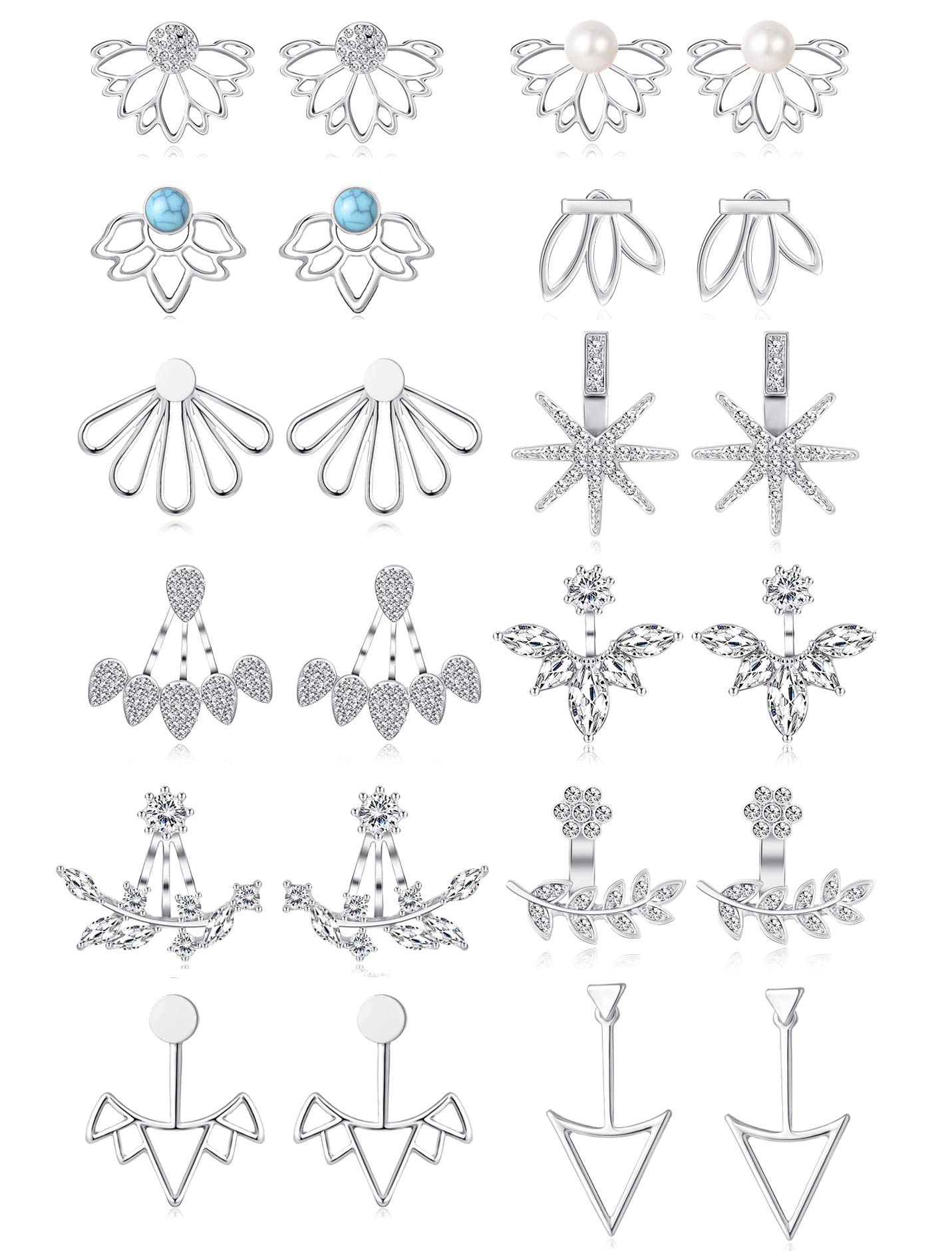 12 Pairs Lotus Flower Earring Studs Chic CZ Earrings Jackets For Wome