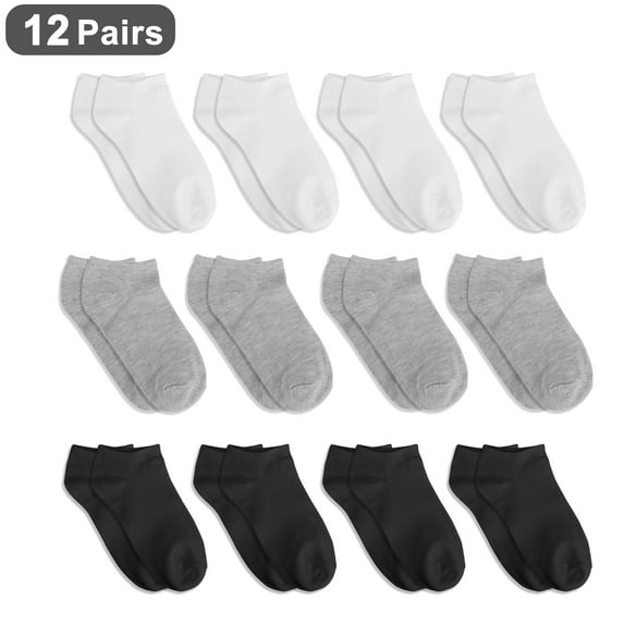 12 Pairs Low Cut Socks, EEEkit Soft Thin No Show Ankle Socks for Men Women, Black/White/Gray