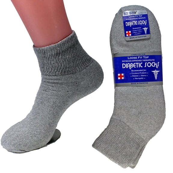 12 Pairs MEN'S COTTON Diabetic Ankle Socks (GRAY; Size 13-15)