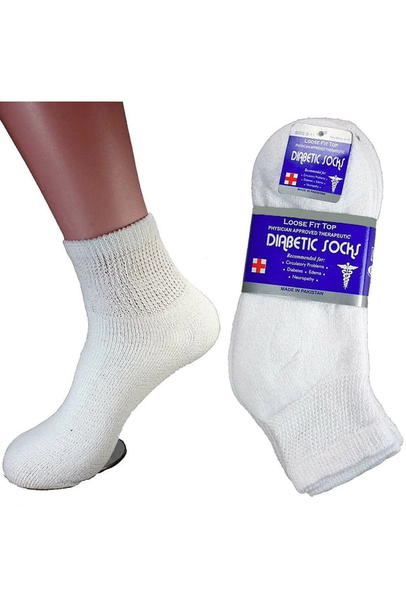 12 Pairs MEN'S COTTON Diabetic Ankle Socks (White Size 13-15)