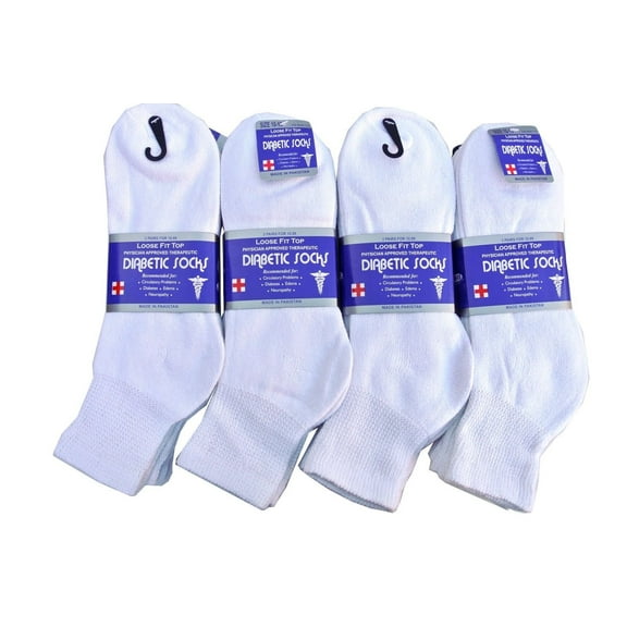 12 Pairs MEN'S & WOMEN'S COTTON Diabetic Ankle Socks (White; Socks Size 10-13)