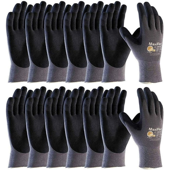 12 Pairs MaxiFlex 34-874 Gloves Nitrile Micro-Foam Grip Palm & Fingers (12 Pack, Medium) Medium (Pack of 12)