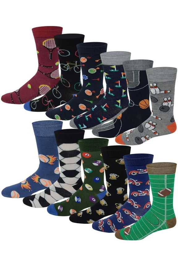 12 Pairs Men Different Touch Novelty Sports Design Casual Dress Socks