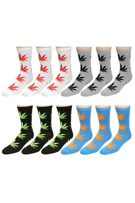 12 Pairs Men Marijuana Leaf Dress Socks Size 10-13