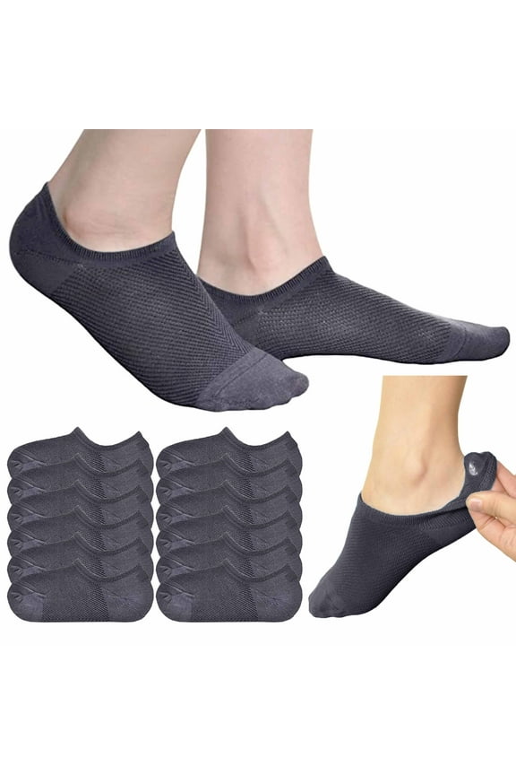 12 Pairs Men Women No Show Socks Invisible Non Slip Low Cut Sports Grey 9-11