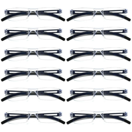 12 Pairs Men Women Rimless Reading Glasses Blue Light Blocking Unisex Reader +2.00