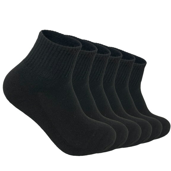 12 Pairs Men's Cotton Solid Black Athletic Cushioned Ankle Quarter Socks Size 9-11