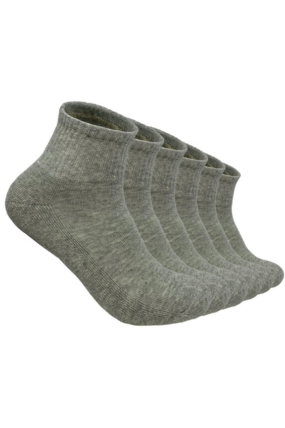 12 Pairs Men's Cotton Solid Gray Athletic Cushioned Ankle Quarter Socks Size 9-11