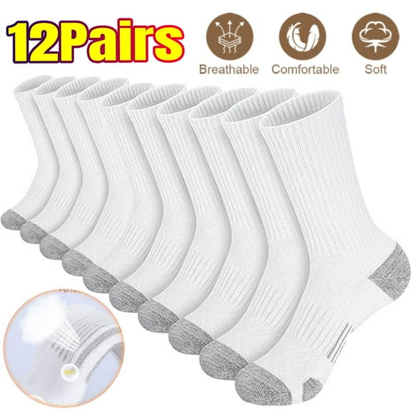 12 Pairs Men's Crew Socks Athletic Running Sports Socks, Cushioned Moisture Wicking, Breathable Arch Support