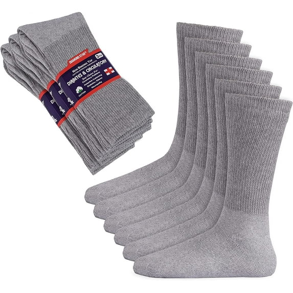 12 Pairs Men's Diabetic GRAY  Color CREW SOCKS "Circulatory Health & Cotton "   Fit Shoe Size 12-14 (Socks Size 13-15)