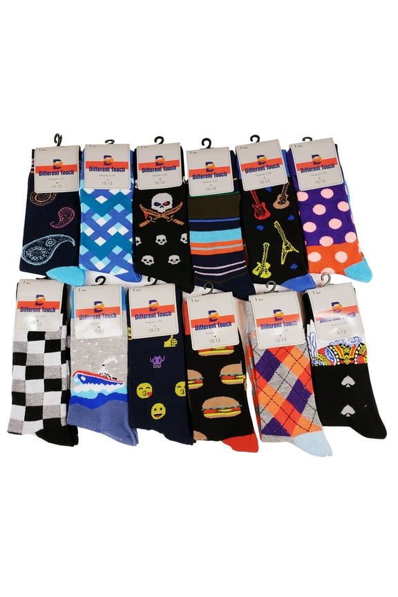 12 Pairs Men's Different Touch Novelty Soft Classic Funny Dress Crew Socks