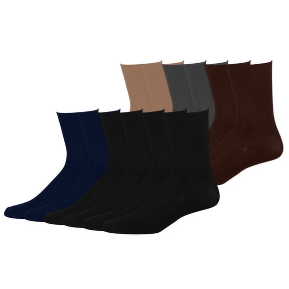 12 Pairs Men's Dress Socks Breathable Lightweight Classic Soft Solid Pattern Rib Mid Calf Crew Socks Performance Anti Odor Moisture Wicking Sweat-absorbing Assorted Value Pack