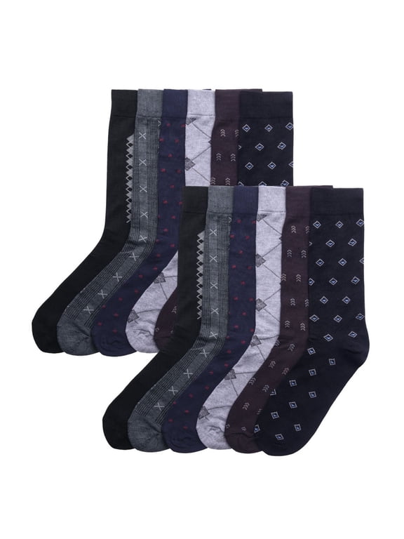 12 Pairs Men's Dress Socks Breathable Lightweight Classic Soft Solid Pattern Rib Mid Calf Crew Socks Performance Anti Odor Moisture Wicking Sweat-absorbing Assorted Value Pack